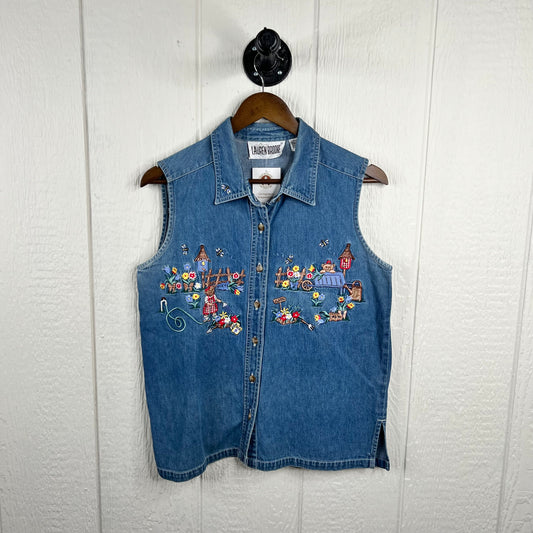 Vintage Embroidered Denim Vest (M)