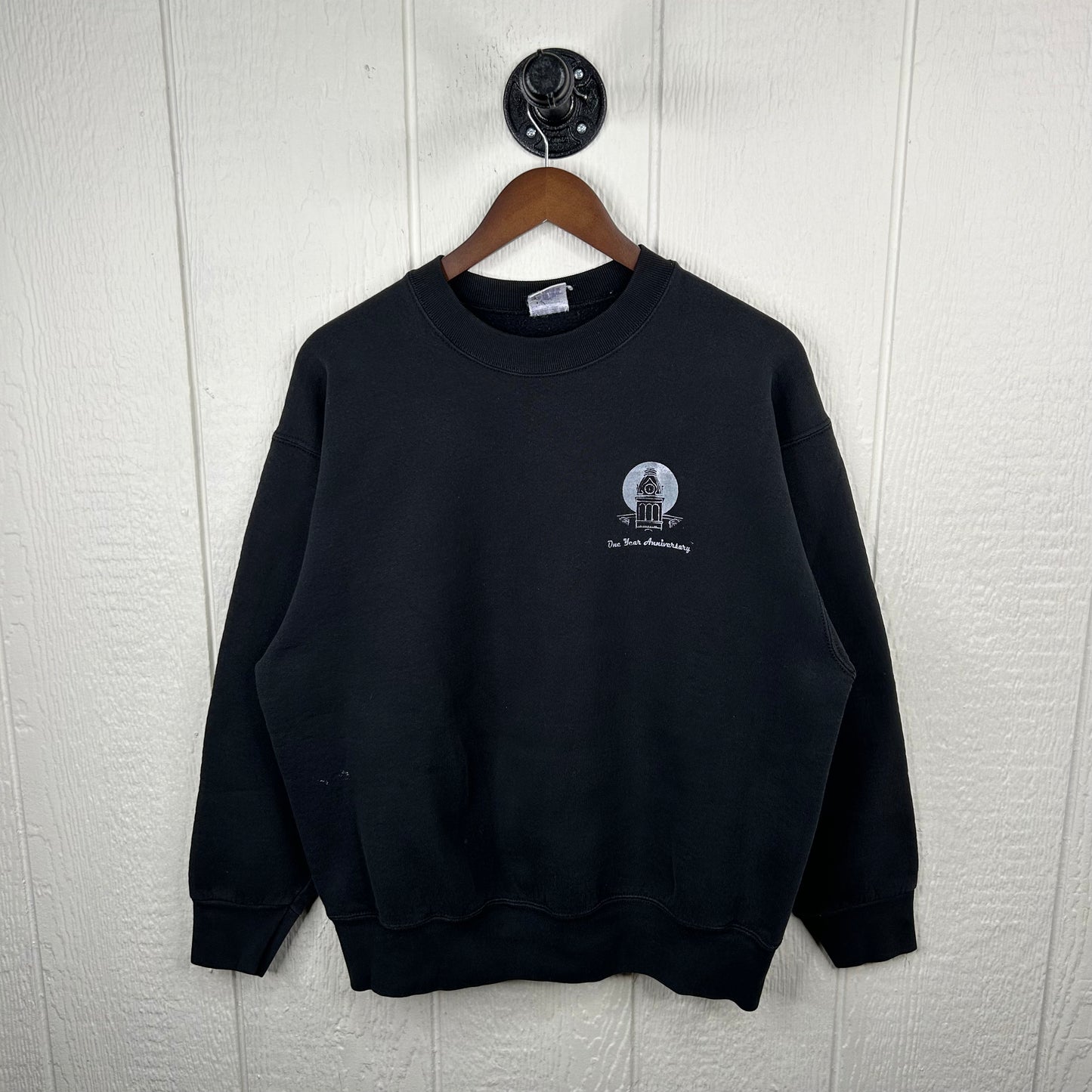 Vintage Faded Black Old School Screen Printed Crewneck (L)