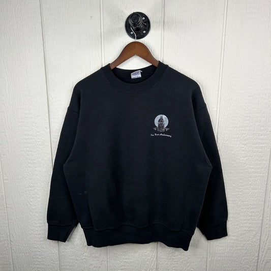 Vintage Faded Black Old School Screen Printed Crewneck (L)