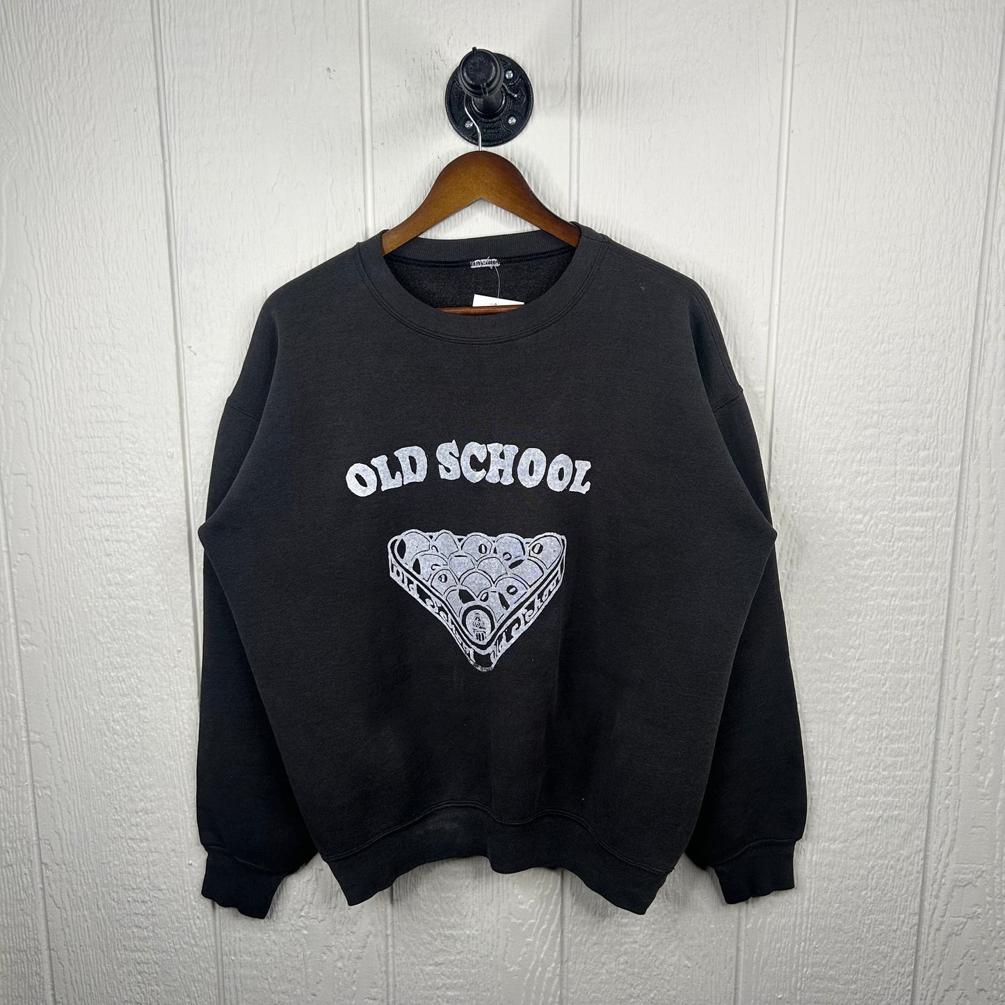 Vintage Faded Black Old School Screen Printed Crewneck (L)