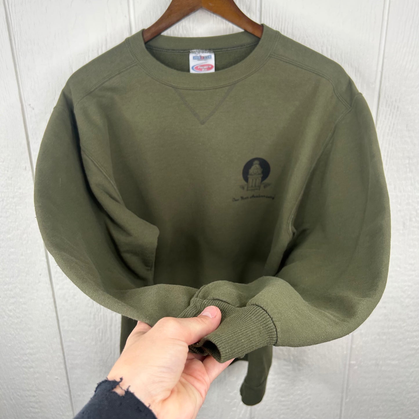 Vintage Army Green Old School Screen Printed Crewneck (M)