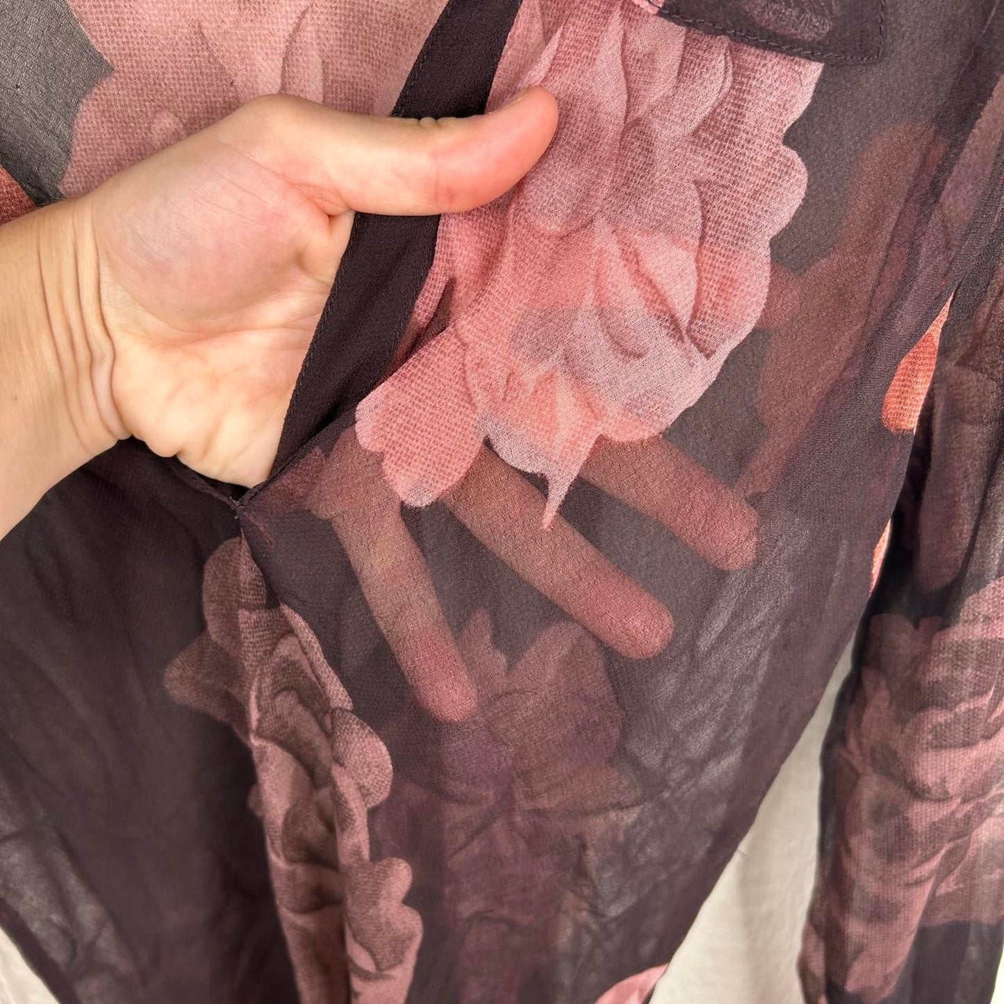 90’s Sheer Rose Pattern Whimsygoth Long Sleeve Blouse (L)