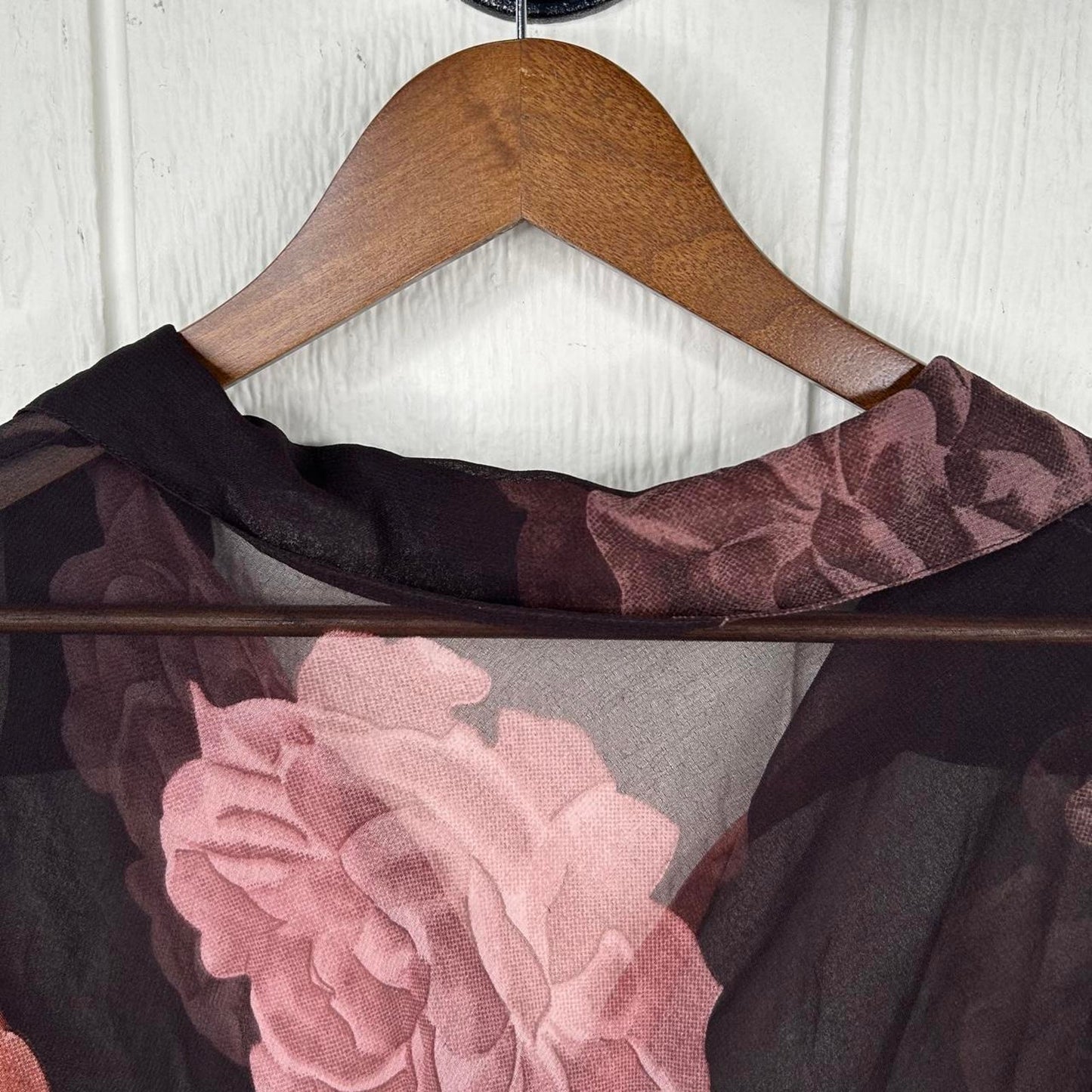 90’s Sheer Rose Pattern Whimsygoth Long Sleeve Blouse (L)