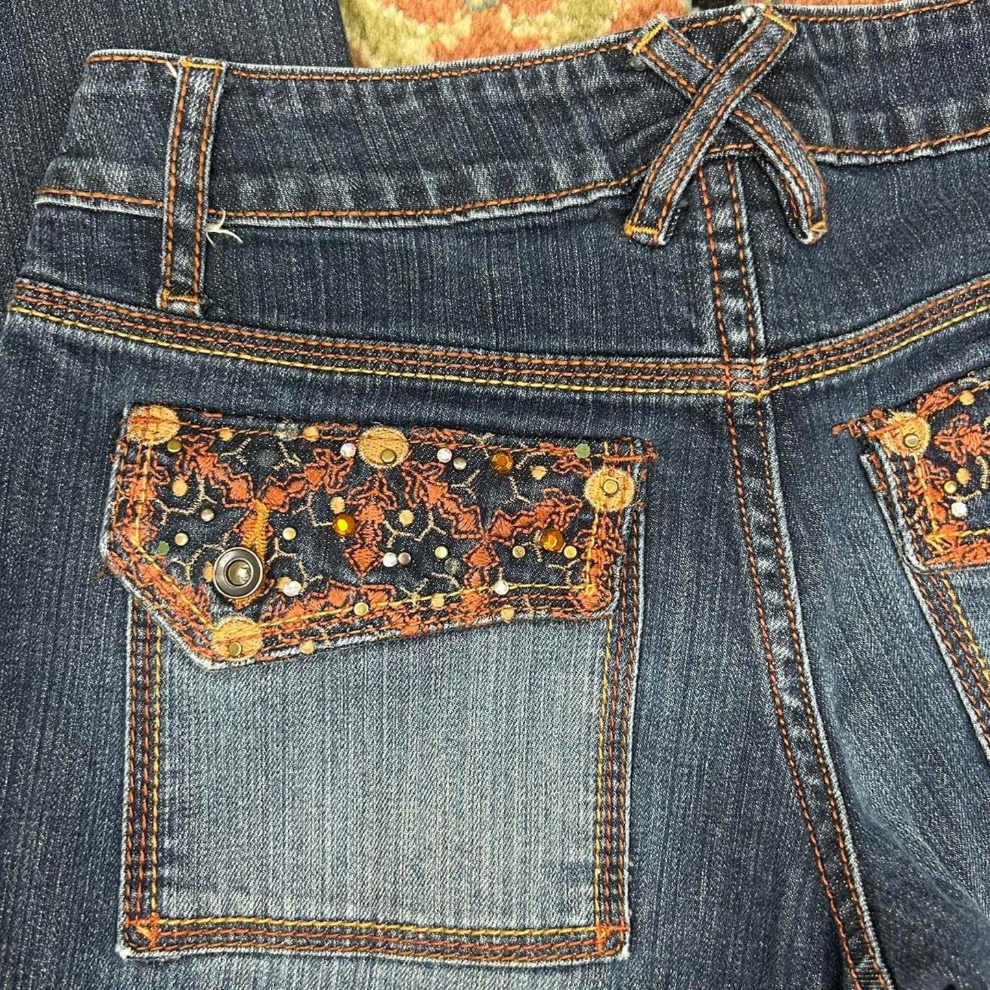2000s y2k Nobo Low-Rise Flare Leg Embroidered Boho Jeans