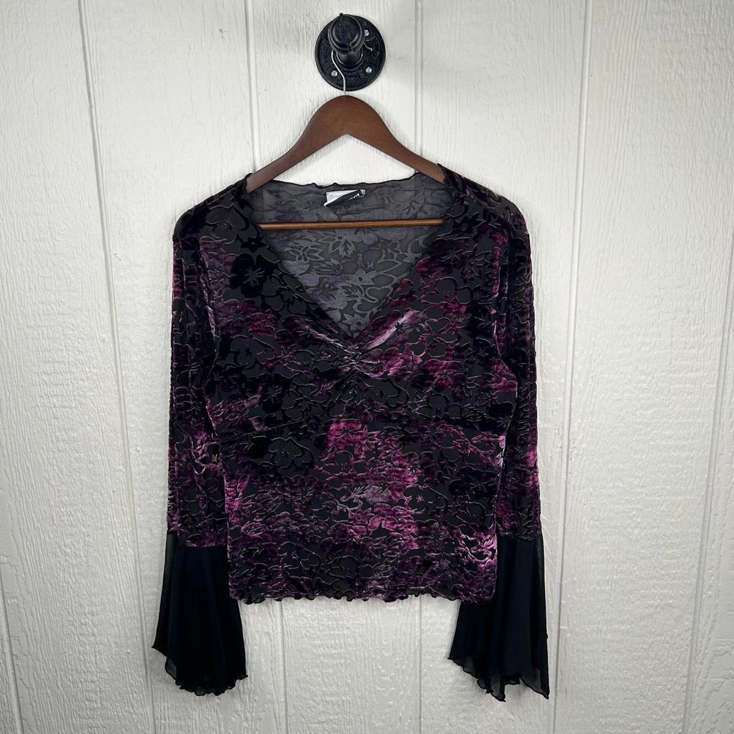 Vintage Lace Velvet Witchy Vibe Bell Sleeve Whimsygoth Top (L)