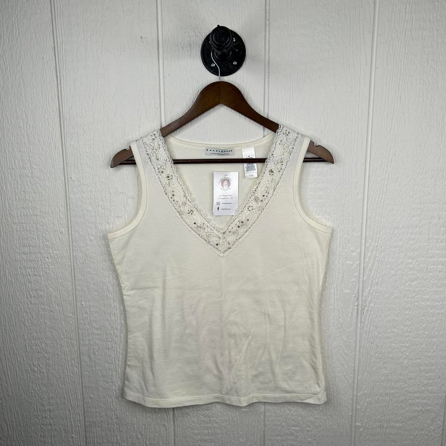 2000s y2k Sparkly V-Neck Cotton Tank Top (M)