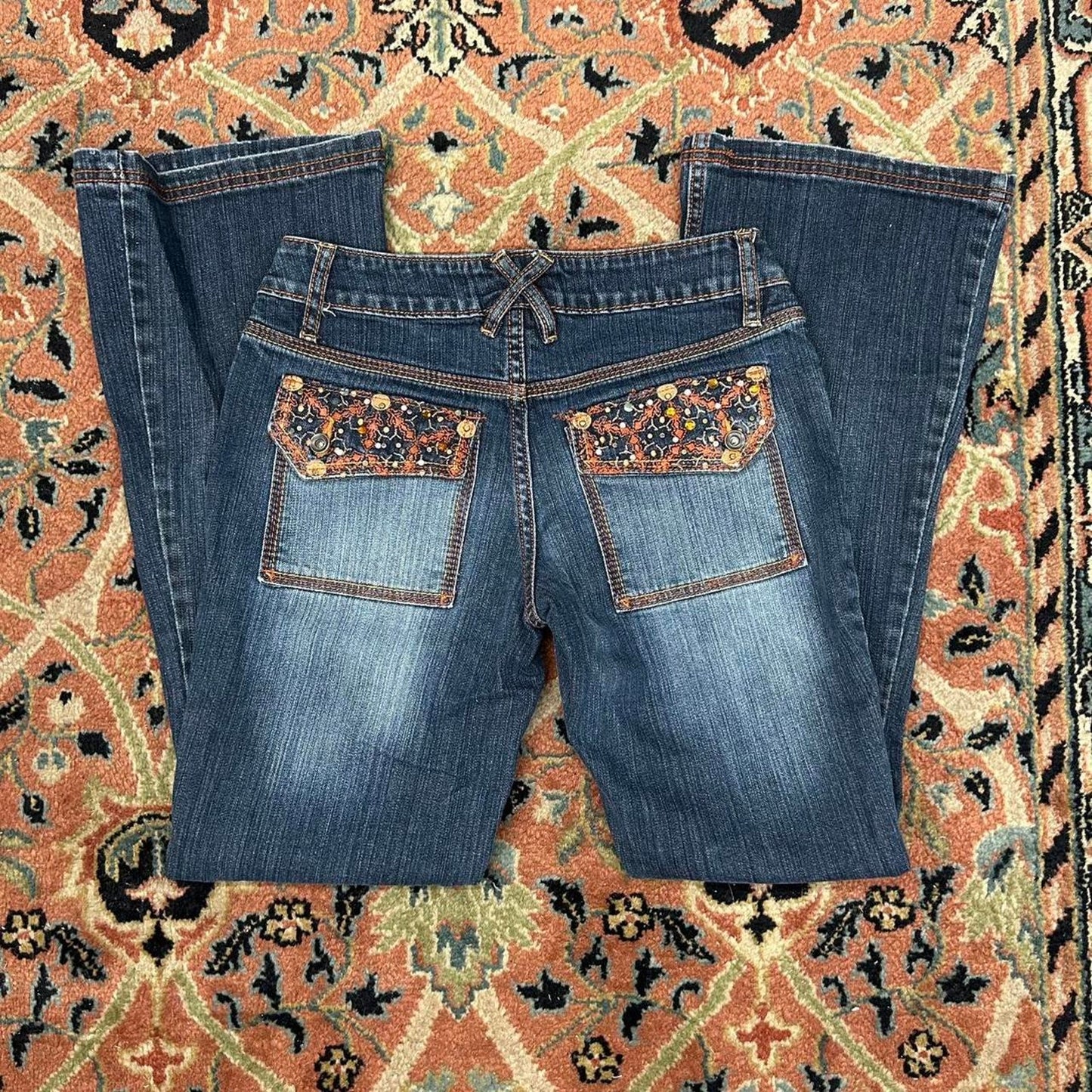 2000s y2k Nobo Low-Rise Flare Leg Embroidered Boho Jeans