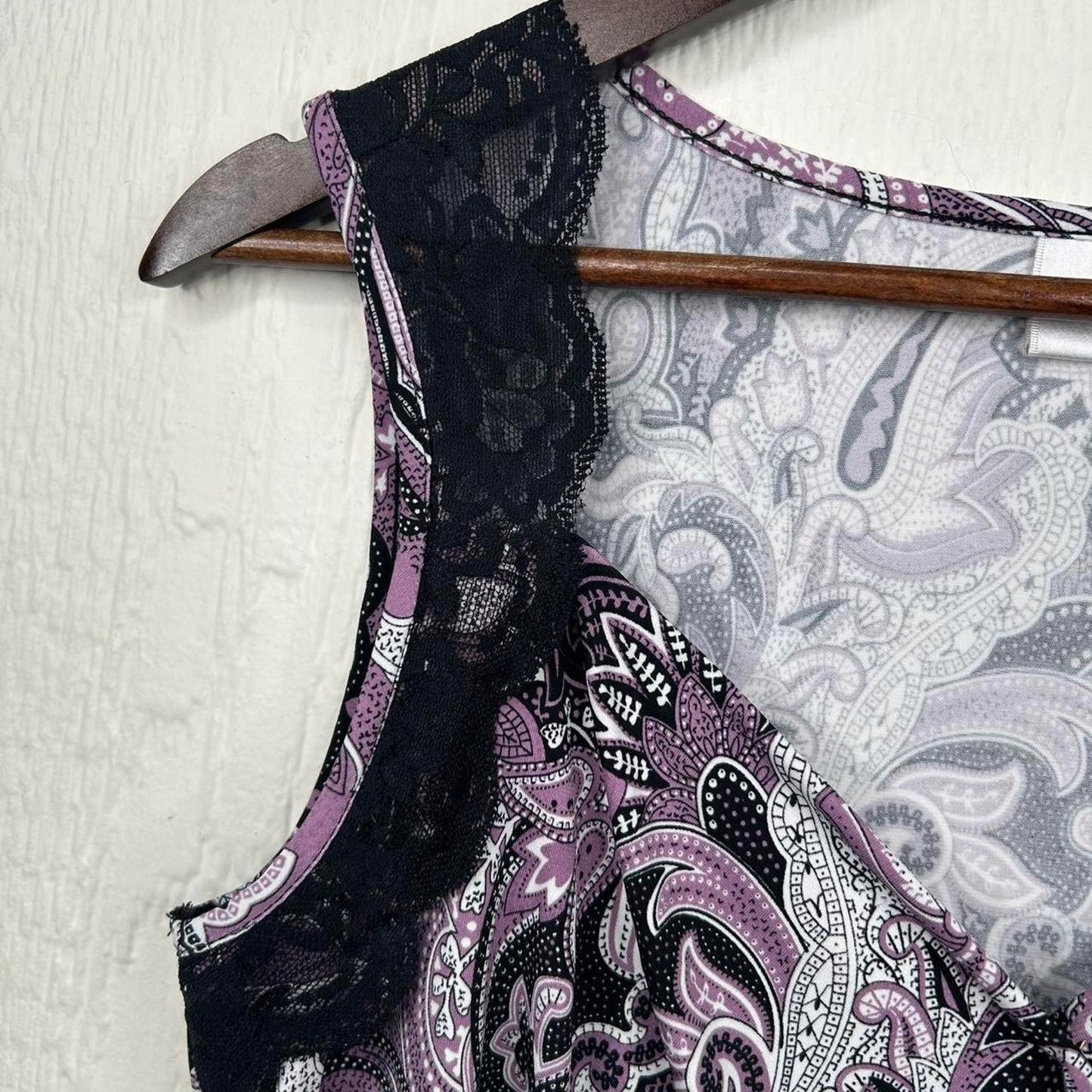 2000s y2k Paisley Print Stretchy Lace Going Out Tank Top (L)